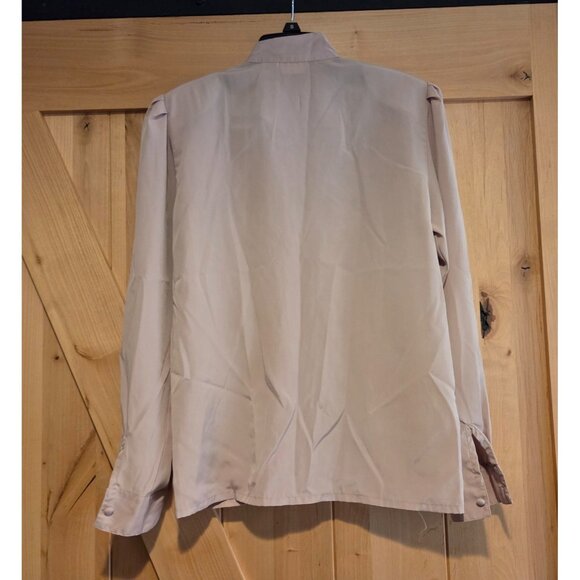 Vintage Blouse Dress Shirt Marlis Size 6  Band High Collar Pintuck Pleat Beige - Picture 2 of 12